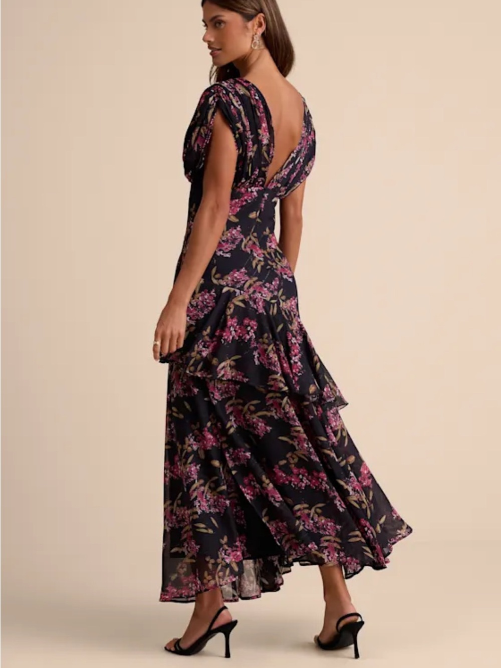 Lulu's Black Maxi Dress with Pink Floral Print - Picture 3 of 3